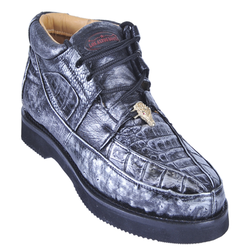Los Altos Silver Black Genuine Crocodile / Ostrich Casual Shoes ZA050291
